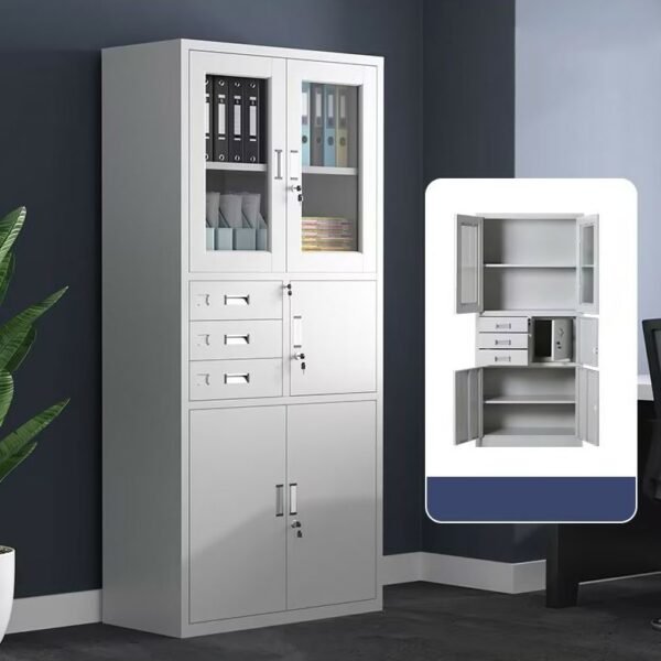 Steel Filing Cabinet with Safe and Glass Doors