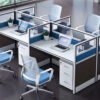 Blue 4-Way Office Workstation with Pedestals