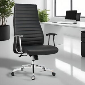High-Back Ribbed Leather Executive Chair