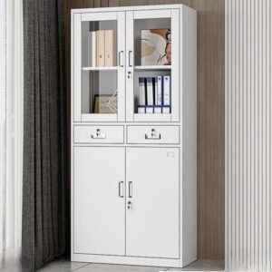 Half-Glass Steel Cabinet with Drawers