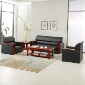 5-Seater Executive Office Sofa Set with Wood Trim