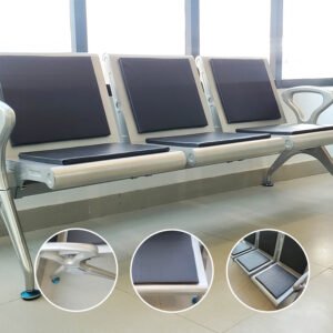 3-Seater Steel Waiting Bench with Padded Inserts