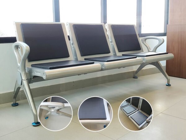3-Seater Steel Waiting Bench with Padded Inserts