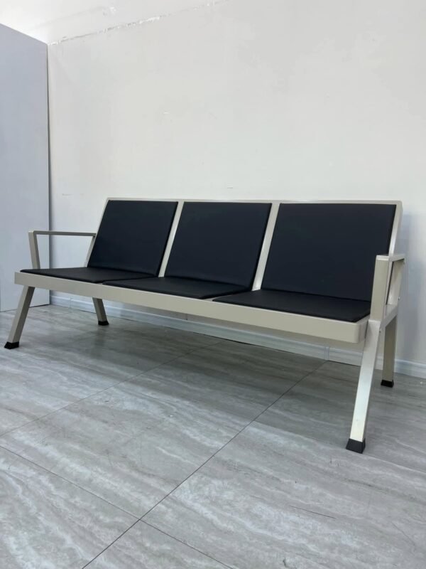 3-Seater Heavy-Duty Padded Waiting Bench - Black