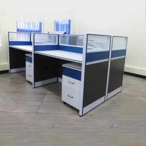 Blue 4-Way Office Workstation with Pedestals
