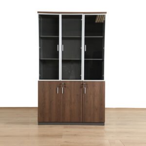 3-Door Wooden Filing Cabinet with Glass Doors