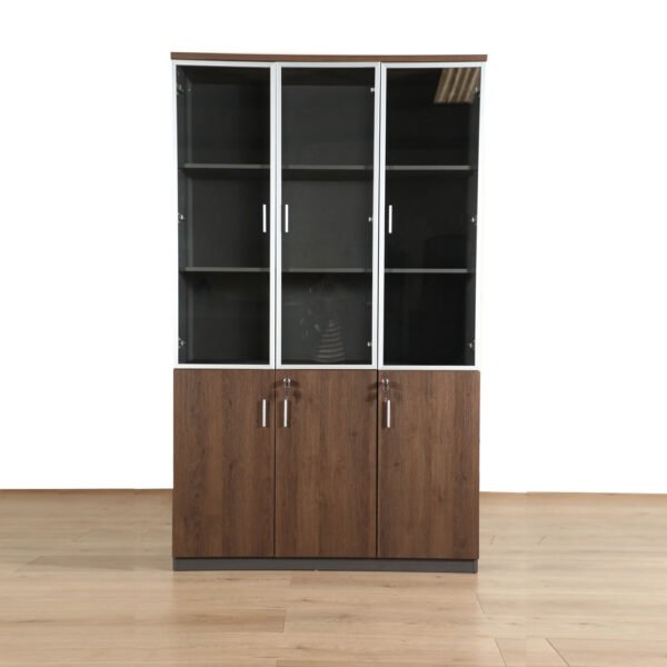 3-Door Wooden Filing Cabinet with Glass Doors